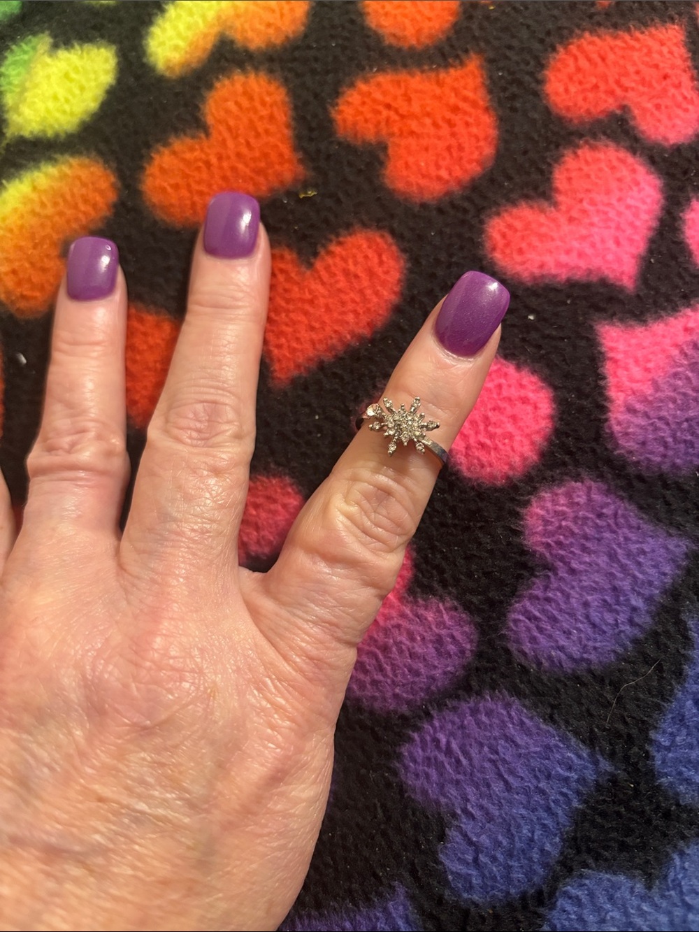 Sterling Silver Snowflake Ring with Clear Stones - Purple